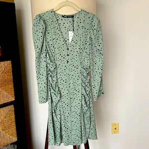 NWT Zara short dress , green polka dots